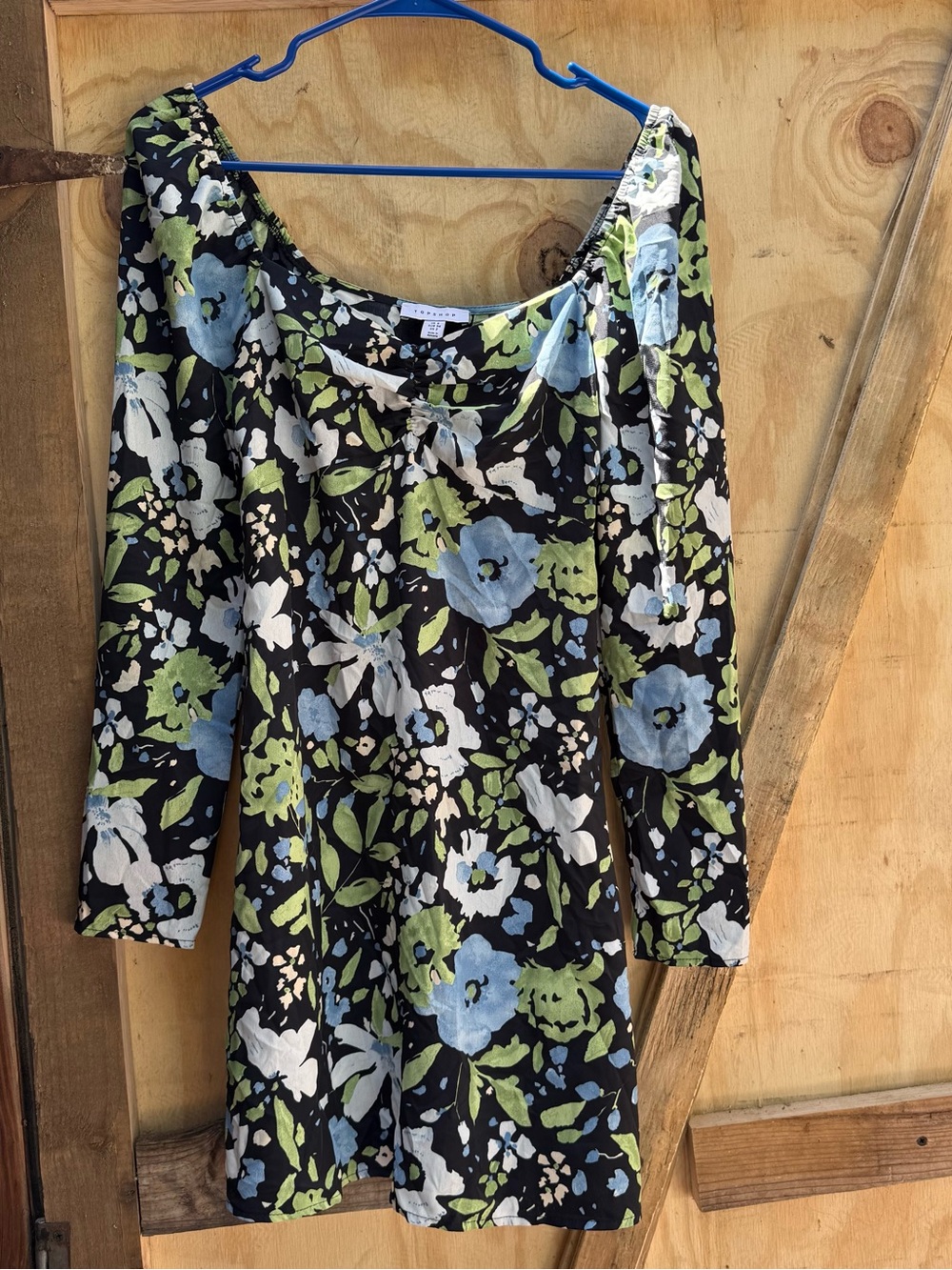 Topshop Black Floral Tunic with Blue & Green Print